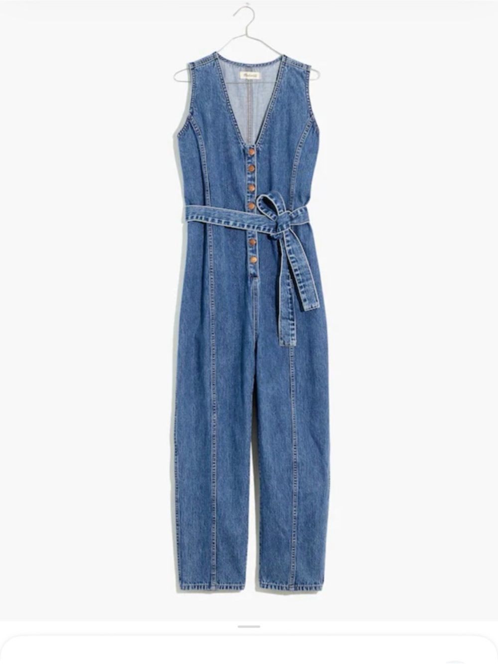 Madewell denim jumpsuit belt tie size Small